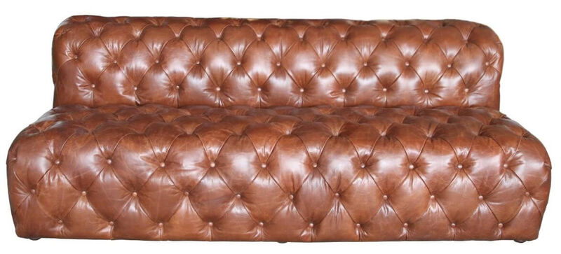 Product photograph of Armless Chesterfield Vintage Distressed Leather Sofa from Designer Sofas 4U