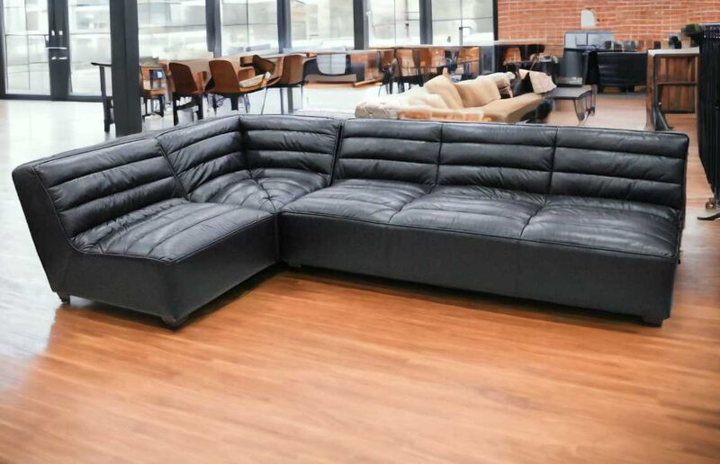 Product photograph of Armless Vintage Black Distressed Leather Corner Sofa Group from Designer Sofas 4U