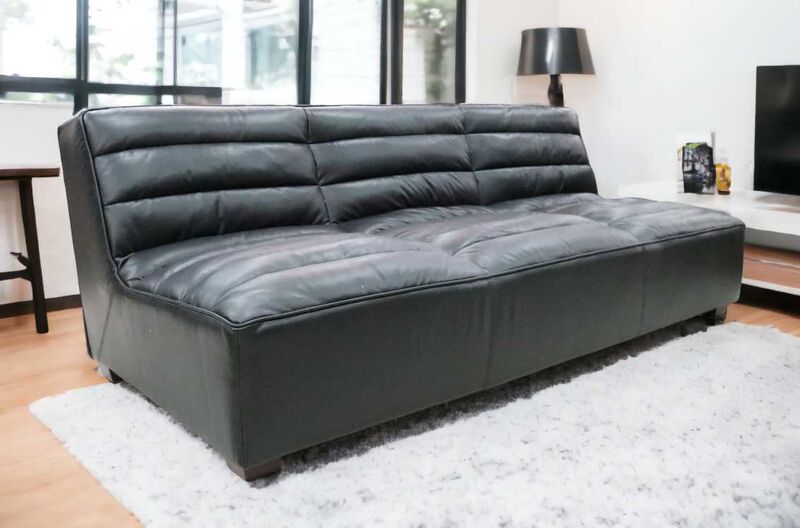 Product photograph of Armless Vintage Black Distressed Leather 3 Seater Sofa Settee from Designer Sofas 4U