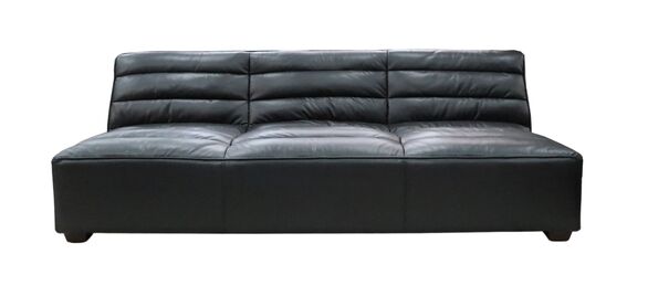 Armless Vintage Retro Distressed Black Leather 3 Seater Sofa Settee