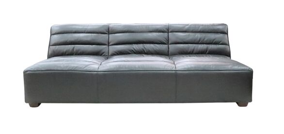 Armless Vintage Distressed Grey Leather 3 Seater Sofa