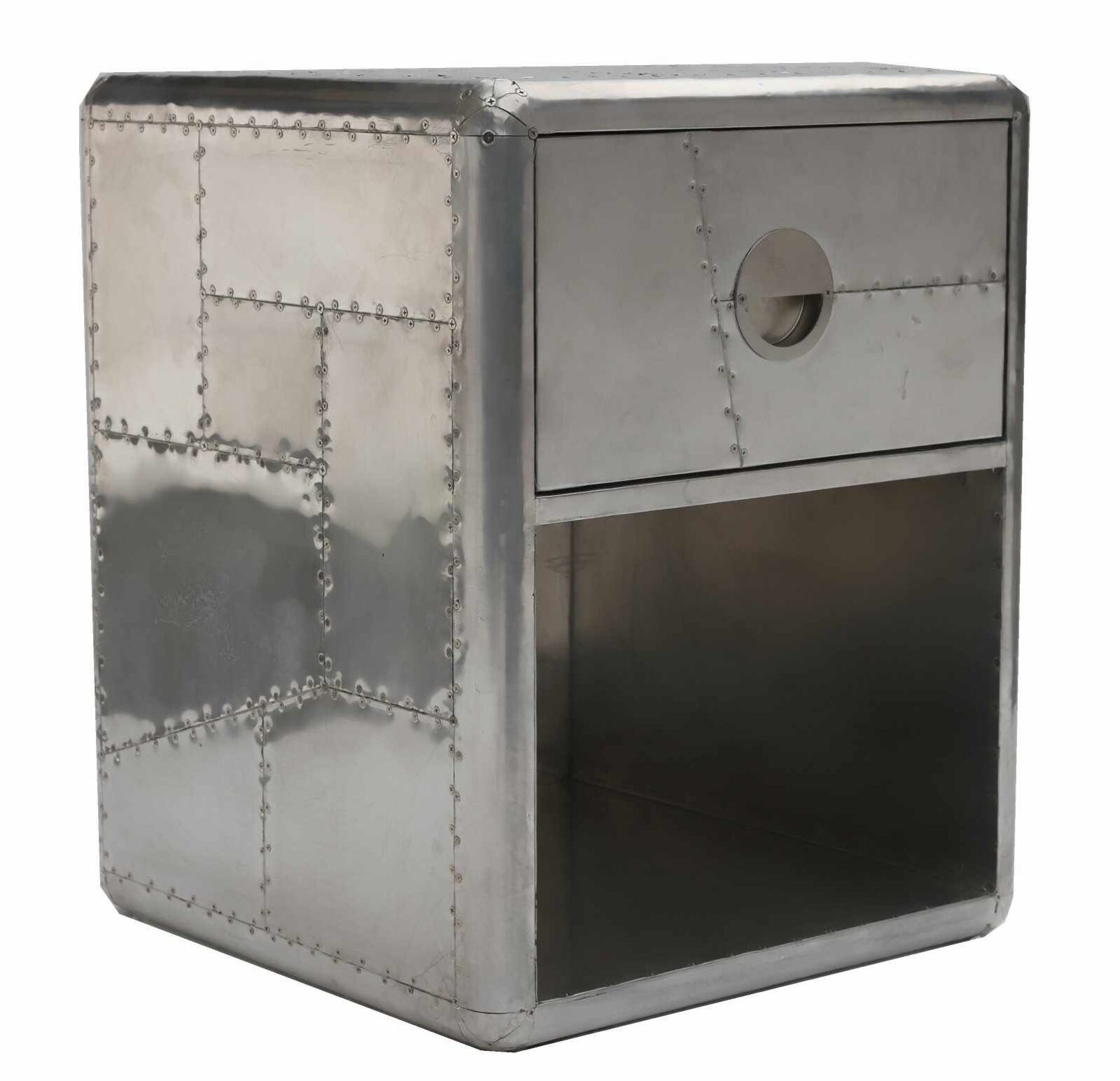 Product photograph of Aviator Aluminum Metal 1 Drawer Side Table from Designer Sofas 4U