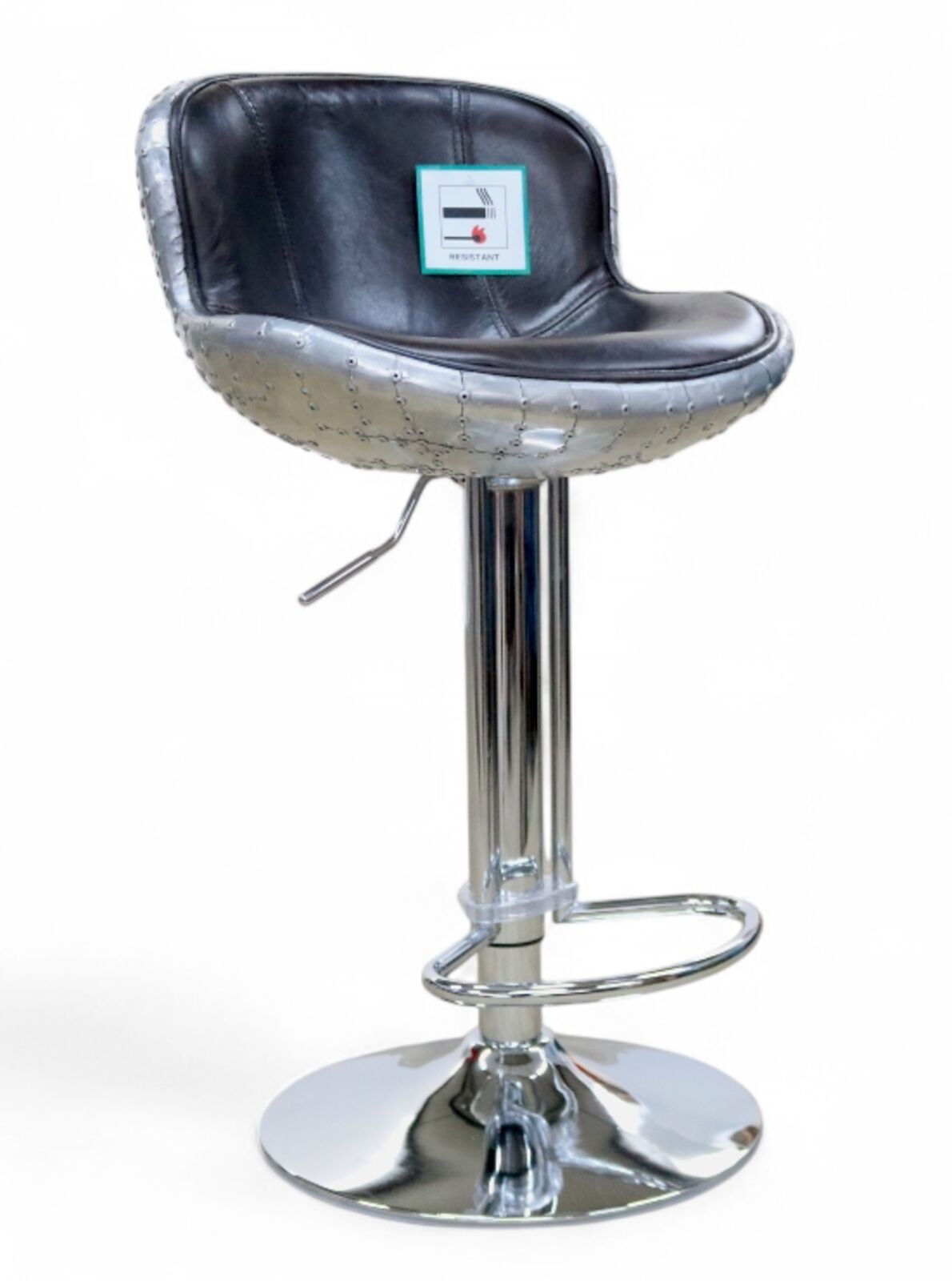 Aviator Adjustable Swivel Breakfast Bar Stool Tobacco Brown Leather & Aluminium Finish