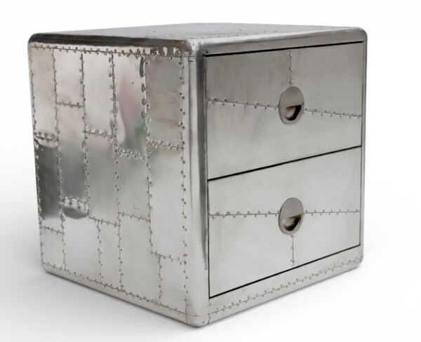 Aviator Aluminium Nightstand / Industrial Aircraft Style 2-Drawer Side Table