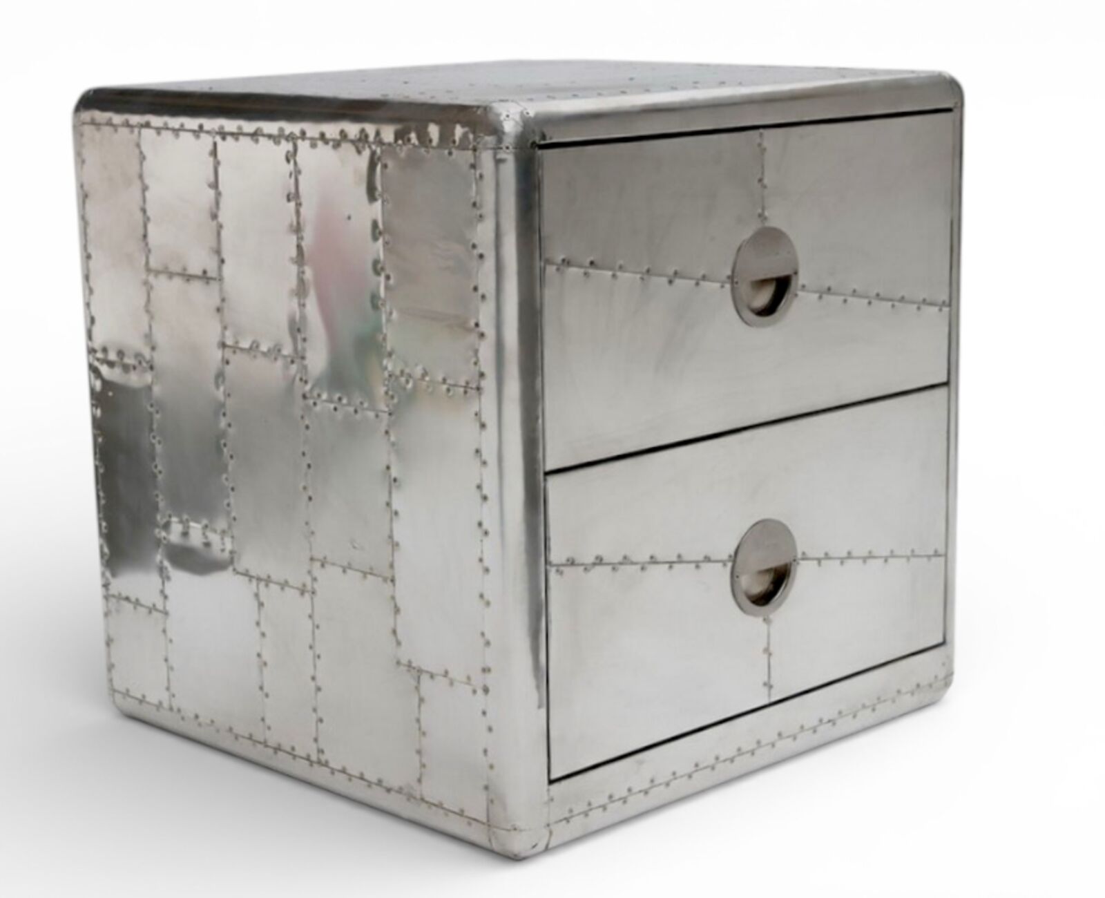Aviator Aluminium Nightstand / Industrial Aircraft Style 2-Drawer Side Table