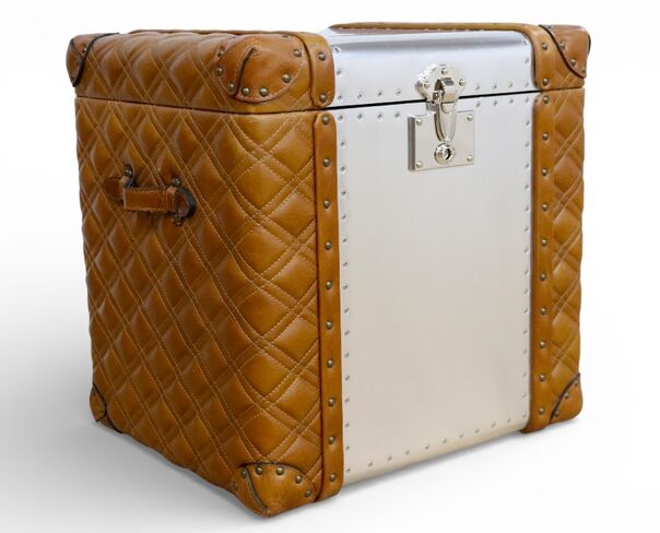 Aviator Aluminium Quilted Tan Leather Storage Trunk Large