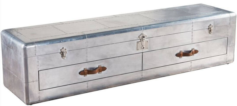 Product photograph of Aviator Long Aluminium Metal Storage Trunk from Designer Sofas 4U