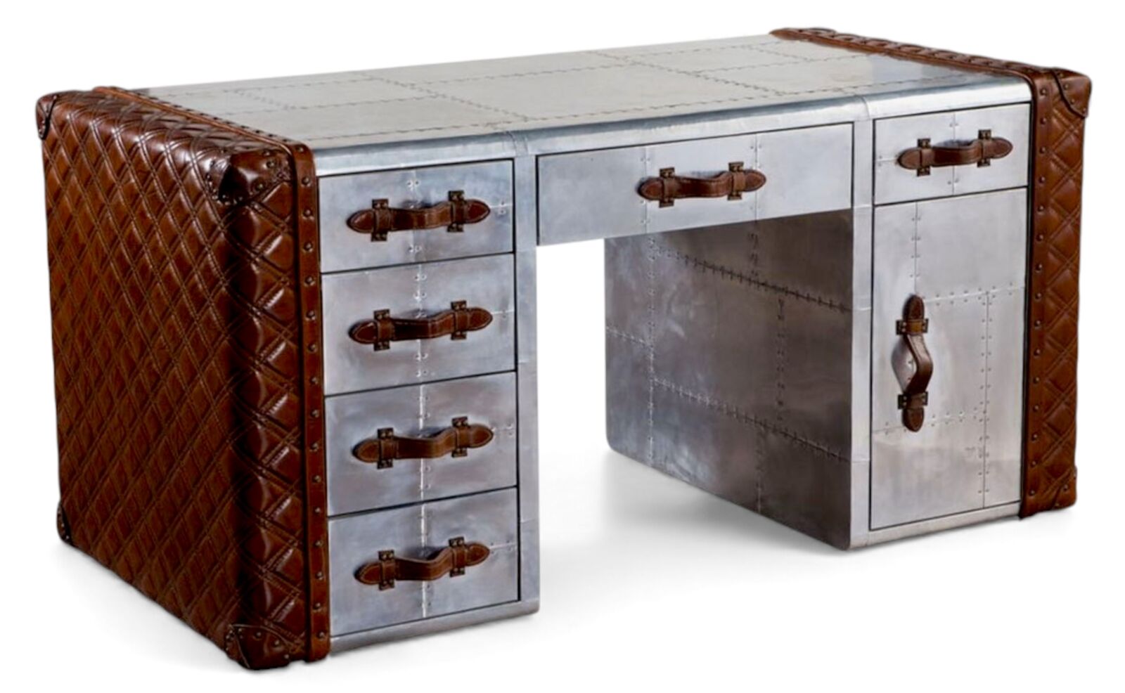 Aviator Aluminium Vintage Leather Office Desk