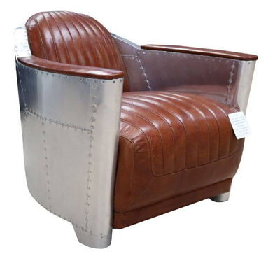 Aviator Aviation Rocket Tub Chair Vintage Tan Leather