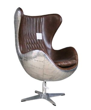 Aviator Aviation Swivel Aluminium Vintage Brown Distressed Leather Armchair