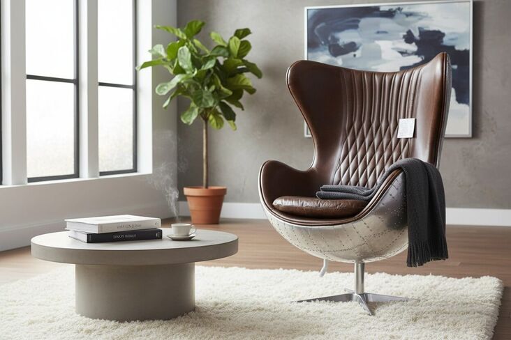 Aviator Aviation Swivel Aluminium Vintage Brown Distressed Real Leather Armchair
