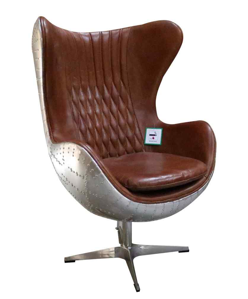 aviator aviation swivel aluminium vintage tan distressed leather armchair