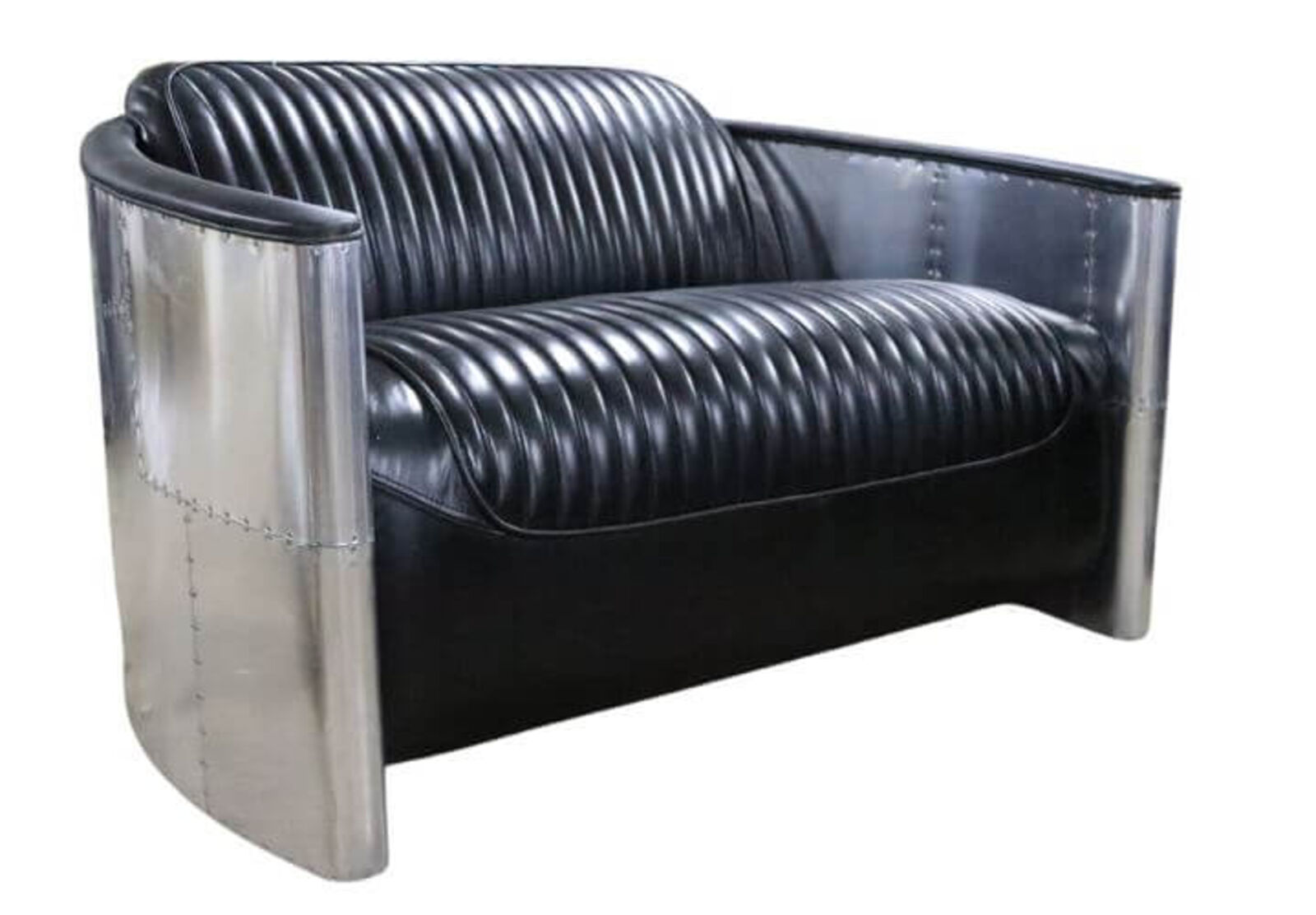Product photograph of Aviator Pilot 2 Seater Sofa Vintage Black Distressed Real Leather from Designer Sofas 4U