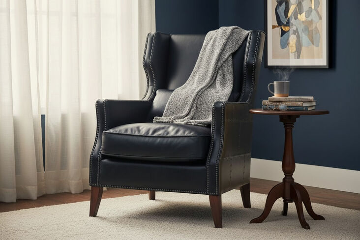 Aviator Black Leather Accent Chair – Industrial Luxury Armchair with Antique Brass Aluminum Panels