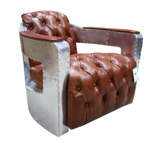 Aviator Chesterfield Buttoned Distressed Vintage Tan Real Leather Armchair