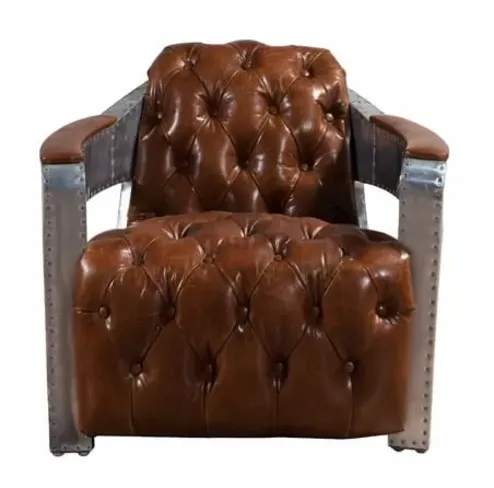 Aviator Chesterfield Buttoned Distressed Vintage Armchair
