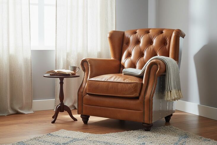 Aviator Chesterfield High Back Leather Man Cave Chair Vintage Tan