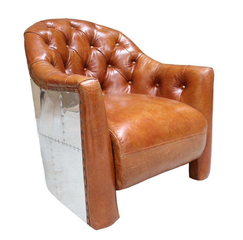 Product photograph of Aviator Chesterfield Vintage Tan Leather Armchair from Designer Sofas 4U