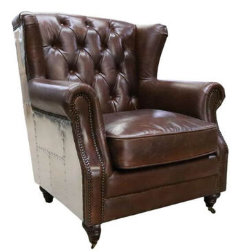 Aviator Distressed Leather High Back Chair Vintage Brown