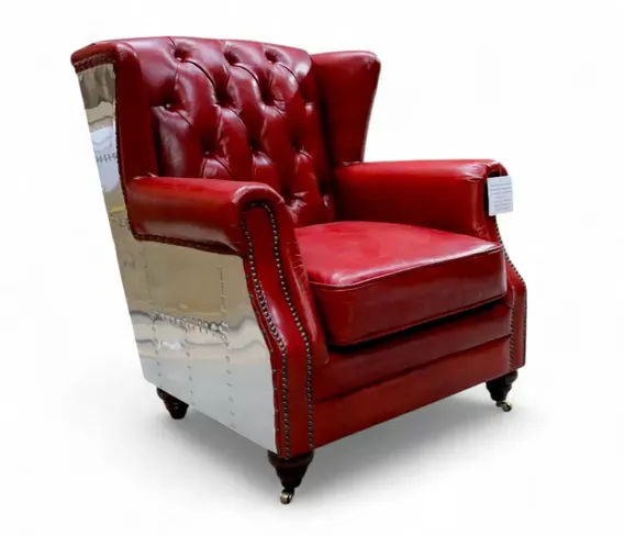 Aviator Distressed Leather High Back Chair Vintage Rouge Red
