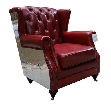 Aviator Distressed Leather High Back Chair Vintage Rouge Red