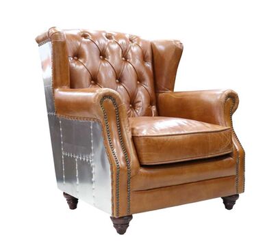 Aviator Distressed Leather High Back Chair Vintage Tan