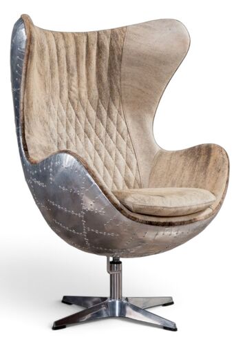 Aviator Egg Chair Hair on Hide Leather Swivel Armchair