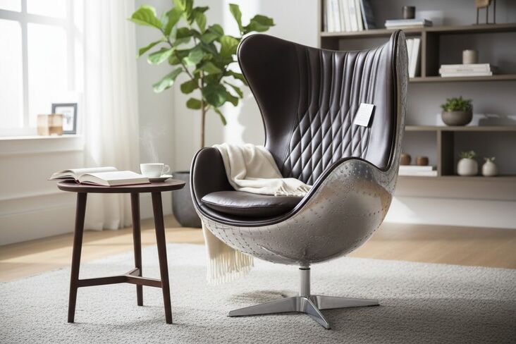 Aviator Egg Swivel Leather Chair Tobacco Brown