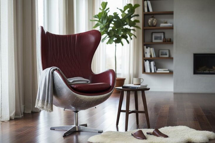 Aviator Egg Swivel Leather Chair Vintage Rouge Red