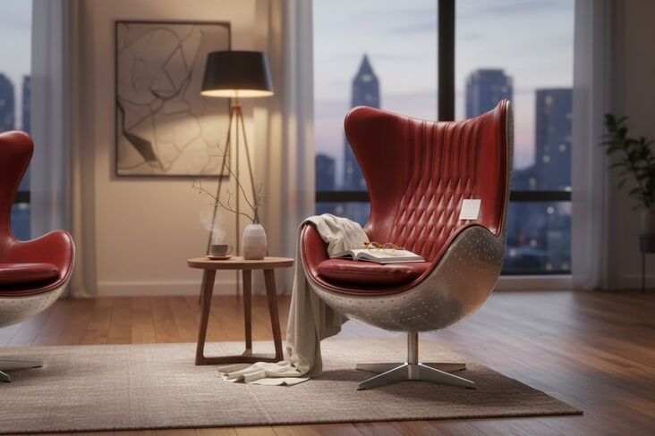 Aviator Egg Swivel Leather Chair Vintage Rouge Red