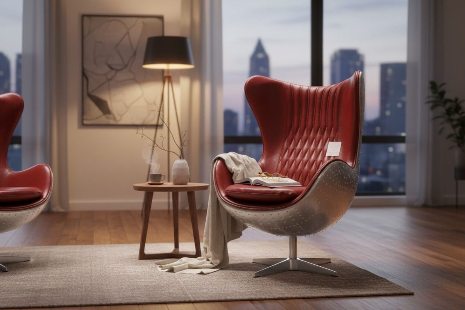 Aviator Egg Swivel Leather Chair Vintage Rouge Red