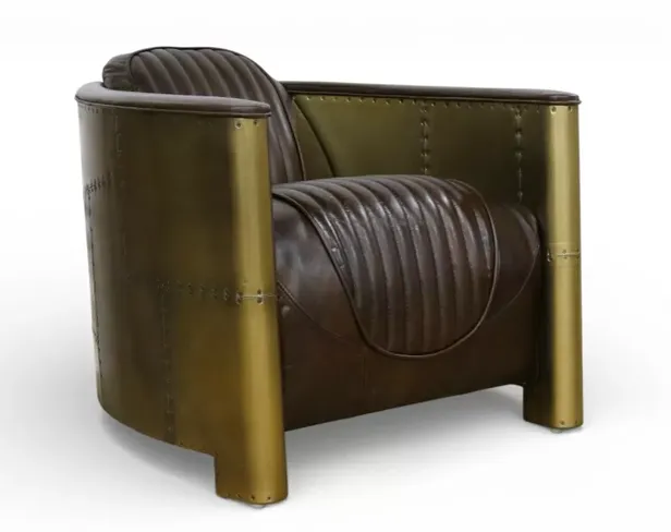 Aviator Hawker Antique Brass Vintage Brown Distressed Leather Man Cave Chair