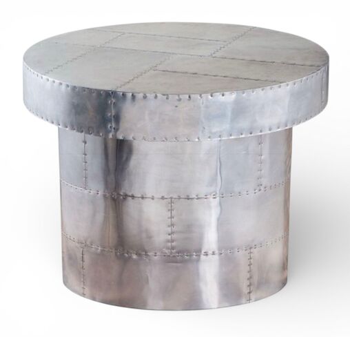 Aviator Industrial Metal Drum Lamp Table – Round Aluminium Accent Table, Modern Loft Style