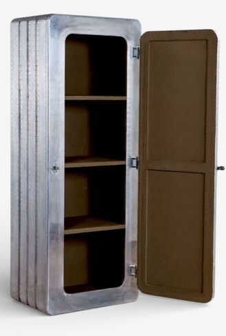 Aviator Industrial Riveted Metal Storage Cabinet – Aluminium Look – Vintage Aviation Style Shelving Unit
