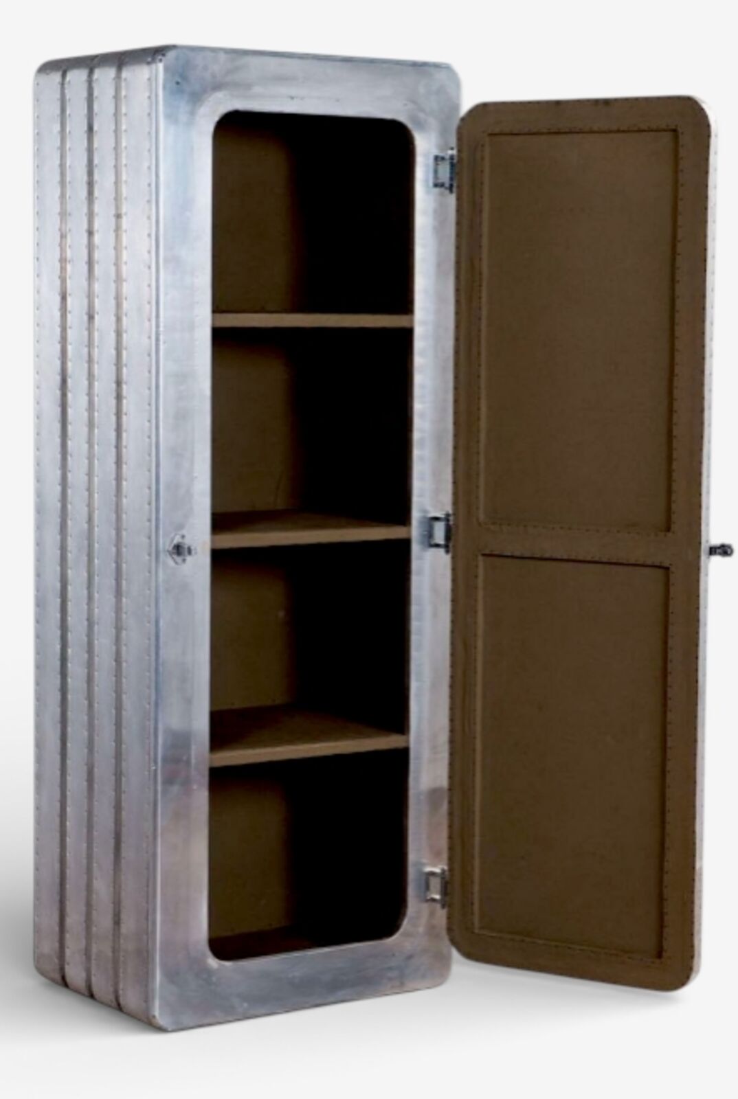 Aviator Industrial Riveted Metal Storage Cabinet Aluminium Look Vintage Aviation Style Shelving Unit