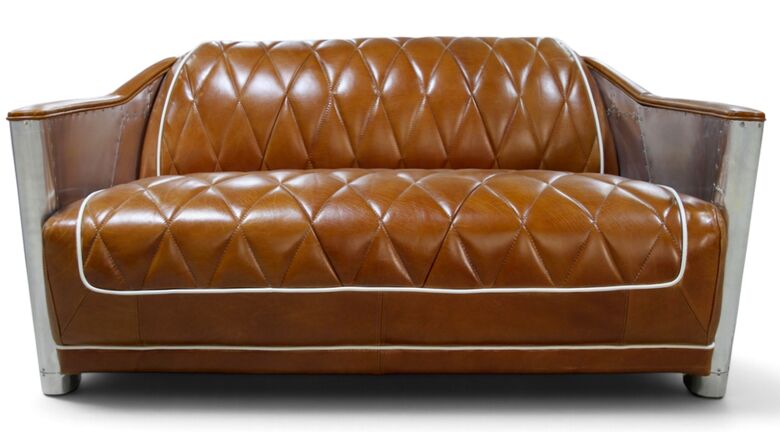 Aviator Leather 2 Seater Sofa Vintage Tan Brown
