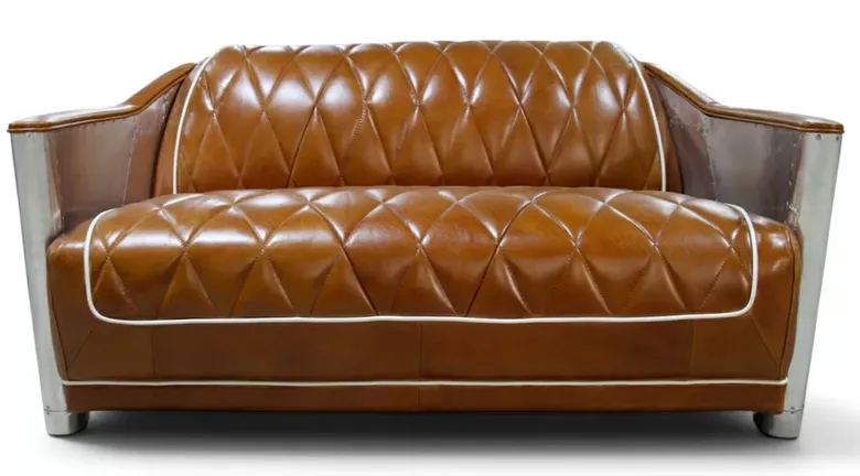 Aviator Leather 2 Seater Sofa Vintage Tan Brown