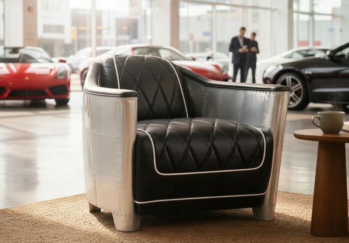 Aviator Leather Armchair Nappa Black Industrial Lounge Chair