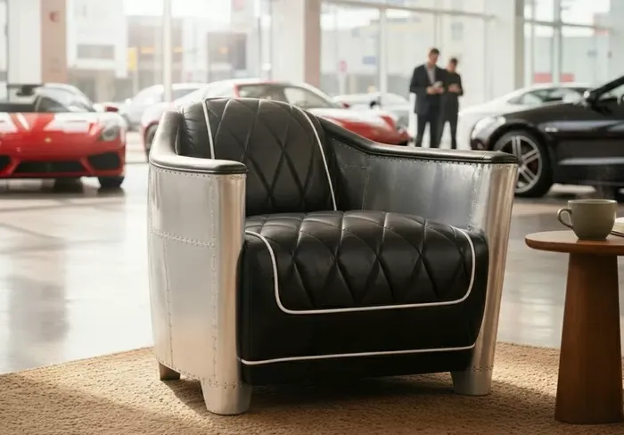 Aviator Leather Armchair Nappa Black Industrial Lounge Chair