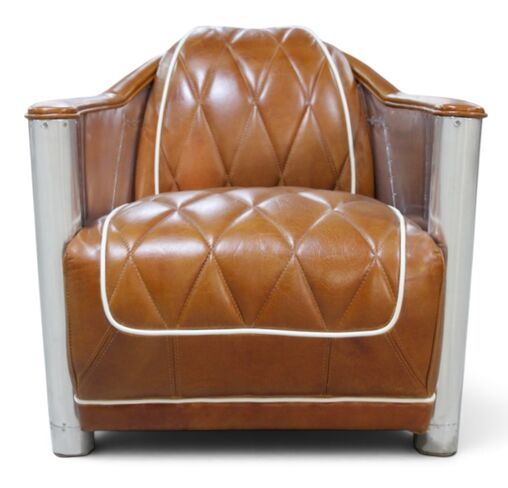 Aviator Leather Armchair Vintage Tan Brown Industrial Lounge Chair