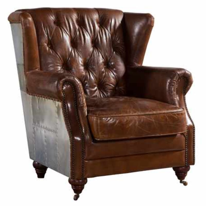 Product photograph of Aviator Distressed Leather High Back Chair Vintage Brown from Designer Sofas 4U