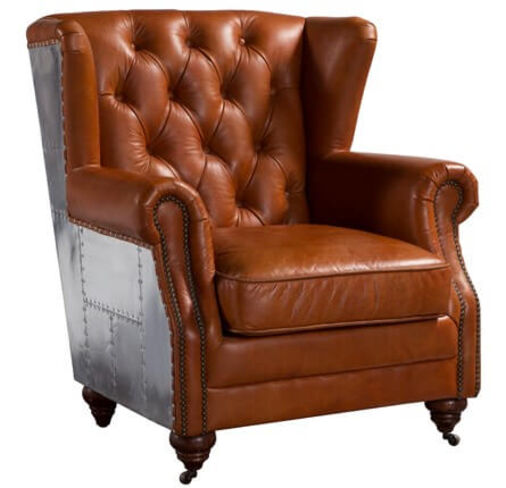 Aviator Distressed Leather High Back Chair Vintage Tan