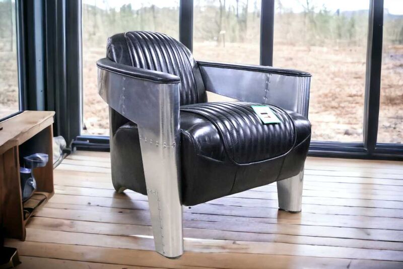 Product photograph of Aviator Mars Aluminium Vintage Black Leather Armchair from Designer Sofas 4U