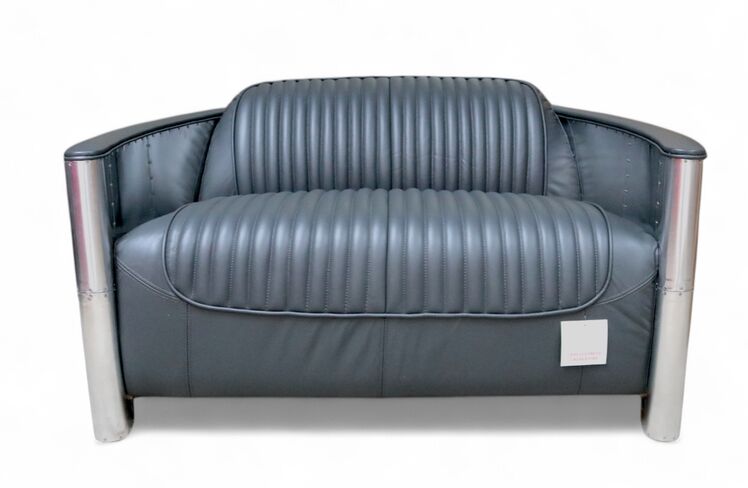 Aviator Pilot 2 Seater Man Cave Sofa Nappa Grey Real Leather