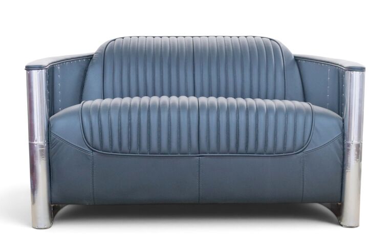 Aviator Pilot 2 Seater Man Cave Sofa Nappa Grey Real Leather