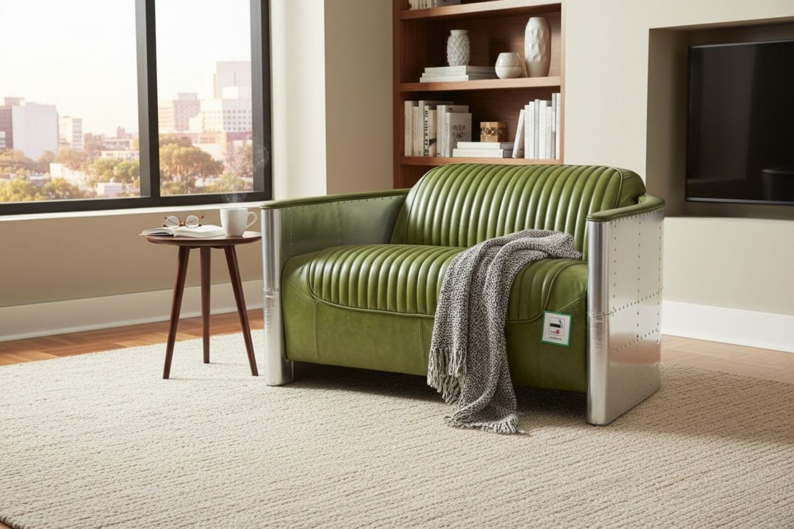 Aviator Pilot 2 Seater Man Cave Sofa Nappa Olive Green Leather