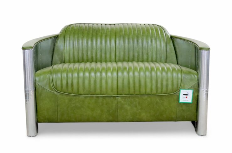 Aviator Pilot 2 Seater Man Cave Sofa Nappa Olive Green Leather