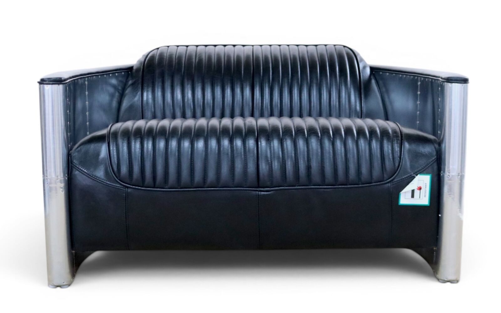 Aviator Pilot 2 Seater Man Cave Sofa Vintage Black Distressed Real Leather