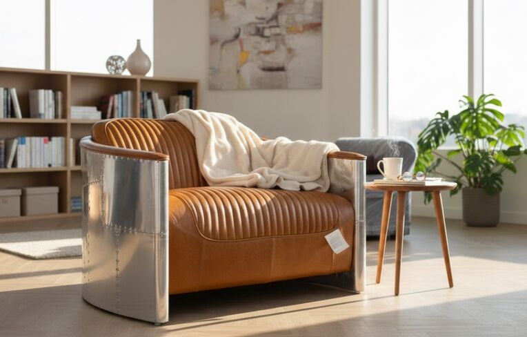 Aviator Pilot 2 Seater Man Cave Sofa Vintage Tan Distressed Real Leather