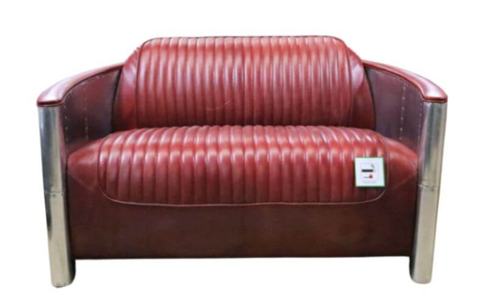 Product photograph of Aviator Pilot 2 Seater Sofa Vintage Rouge Red Distressed Real Leather from Designer Sofas 4U